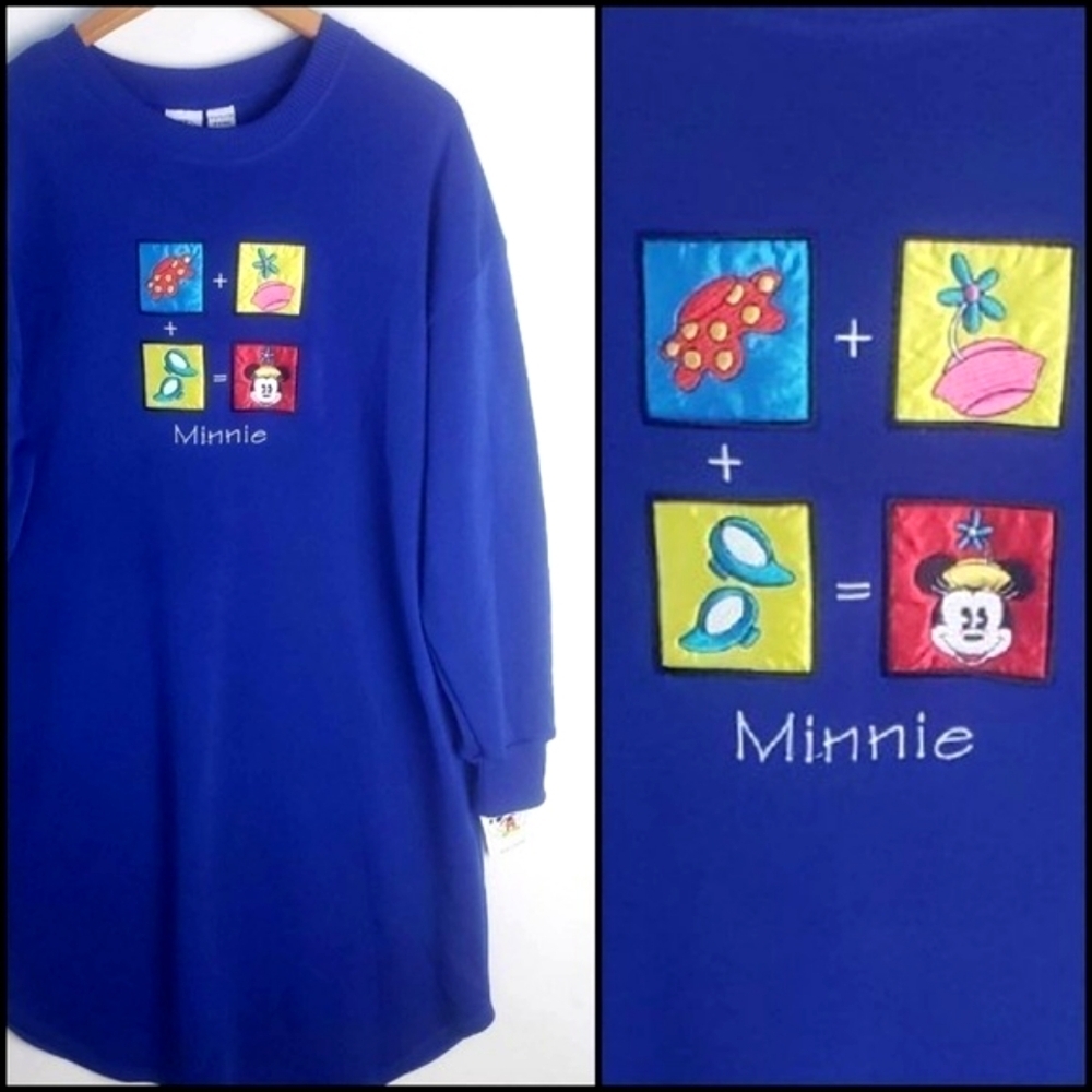 NEW! MICKEY & CO Oversized Knit Sleep Shirt Minnie Mouse Embroidery Pajamas S/M!